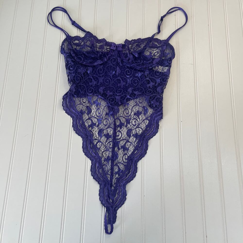 Vintage Victorias Secret Gold Label Purple Lace‎ Teddy Bodysuit Womens 36B